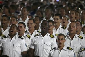 Sailors pay tribute to Cuba's late President Fidel Castro during a massive rally at Revolution Square in Havana, Cuba, November 29, 2016. REUTERS/Carlos Garcia Rawlins